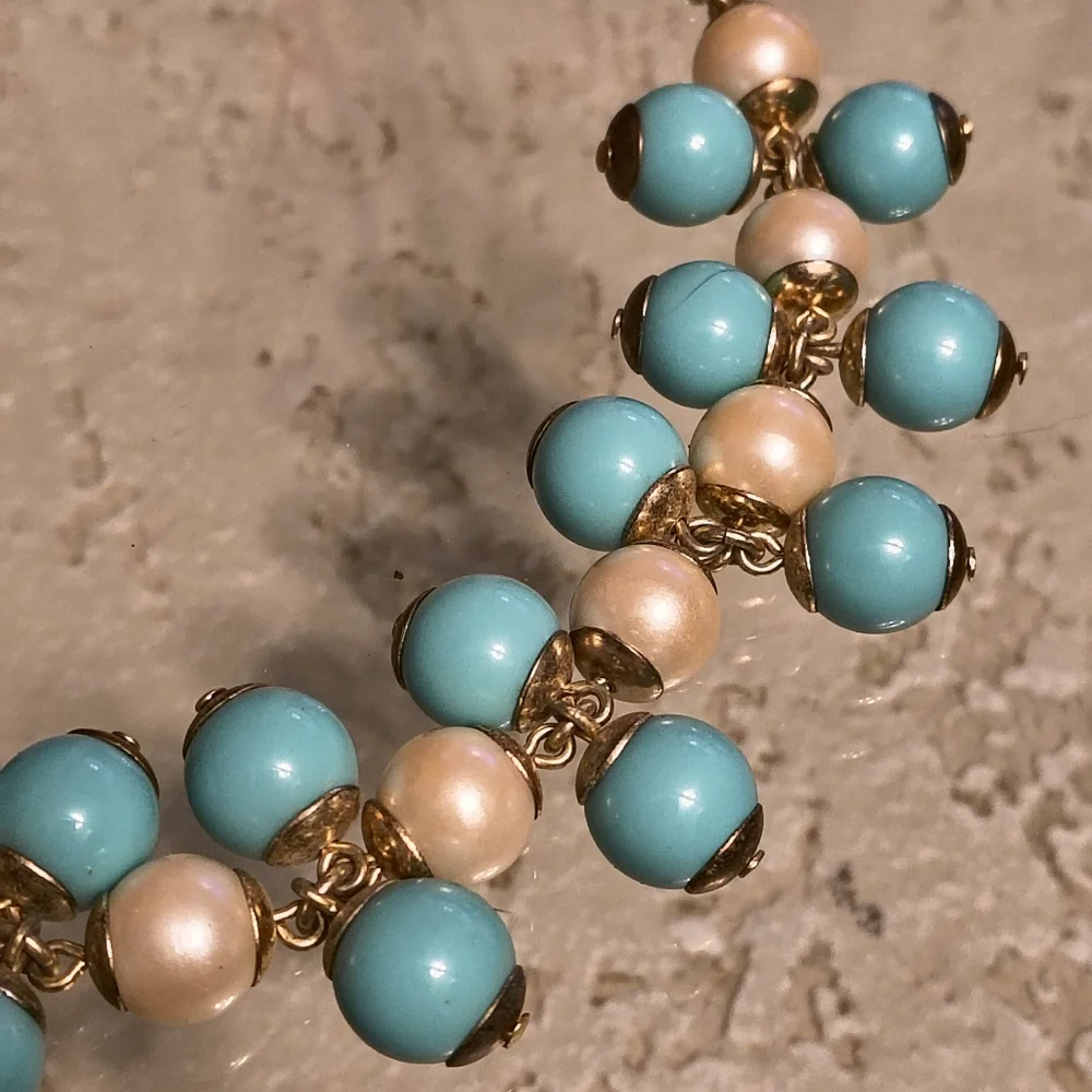 J Crew Faux Turquoise & Pearl Bib Necklace Gold-tone Chain